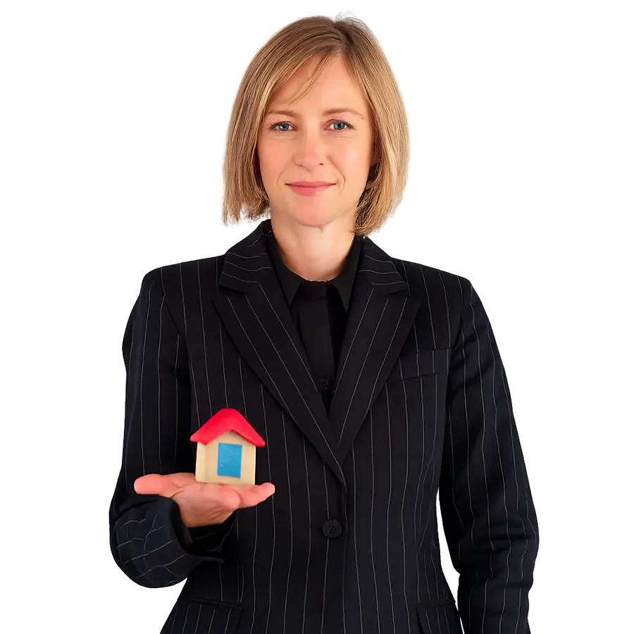 Investitrice immobiliare con una piccola casa in mano